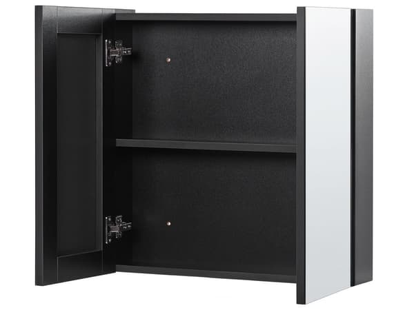 Badrumsskåp Svart Plywood 60 x 60 cm Väggskåp 2 Luckor Hyllor Förvaring Badrum Toalett