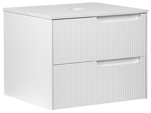 Badrumsskåp Vägghängt Vit MDF 60 x 52 cm Räfflad Framsida med 2 lådor Förborrade Hål Elegant Design Badrum