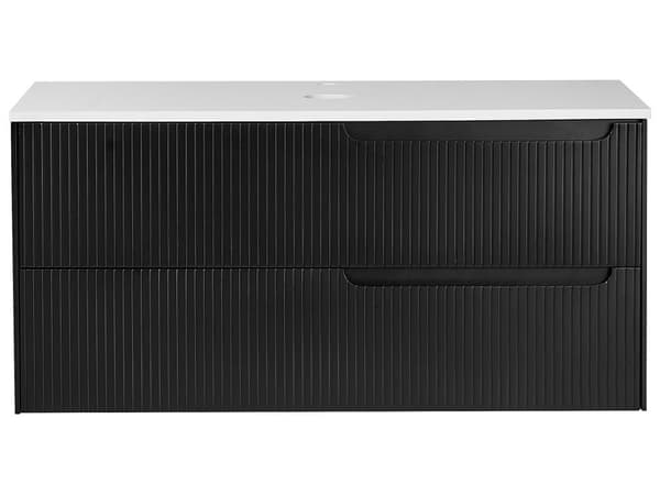 Badrumsskåp Vägghängt Svart MDF 100 x 52 cm Räfflad Framsida med 2 lådor Förborrade Hål Elegant Design Badrum