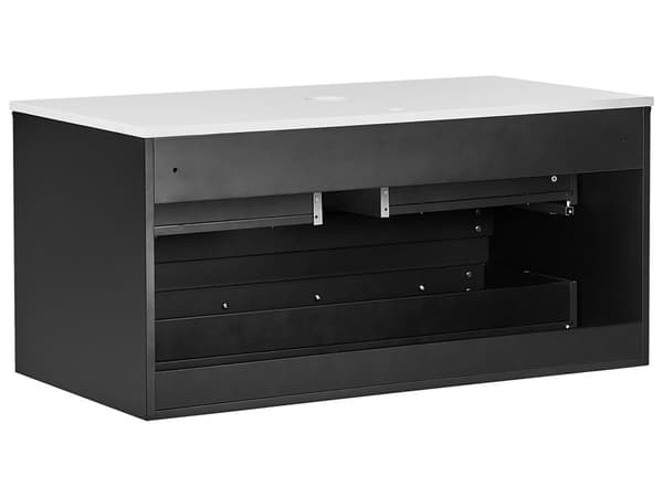 Badrumsskåp Vägghängt Svart MDF 100 x 52 cm Räfflad Framsida med 2 lådor Förborrade Hål Elegant Design Badrum