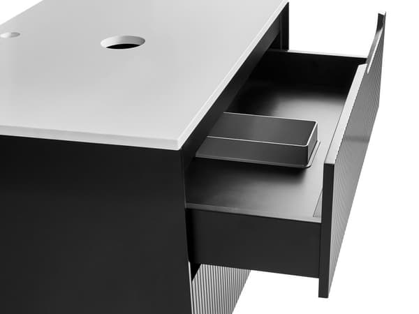 Badrumsskåp Vägghängt Svart MDF 100 x 52 cm Räfflad Framsida med 2 lådor Förborrade Hål Elegant Design Badrum