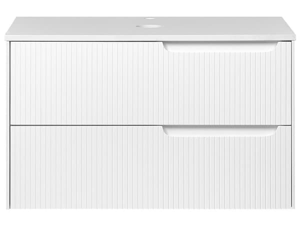 Badrumsskåp Vägghängt Vit MDF 80 x 52 cm Räfflad Framsida med 2 lådor Förborrade Hål Elegant Design Badrum