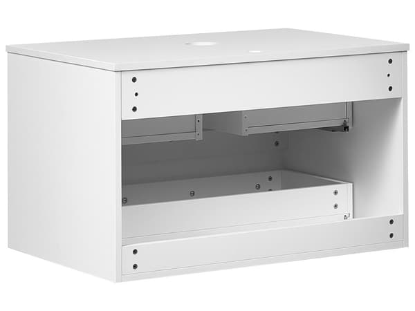 Badrumsskåp Vägghängt Vit MDF 80 x 52 cm Räfflad Framsida med 2 lådor Förborrade Hål Elegant Design Badrum