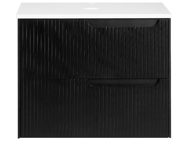 Badrumsskåp Vägghängt Svart MDF 60 x 52 cm Räfflad Framsida med 2 lådor Förborrade Hål Elegant Design Badrum