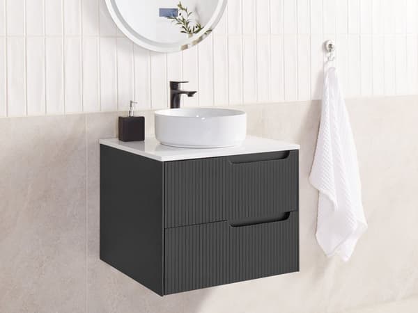 Badrumsskåp Vägghängt Svart MDF 60 x 52 cm Räfflad Framsida med 2 lådor Förborrade Hål Elegant Design Badrum