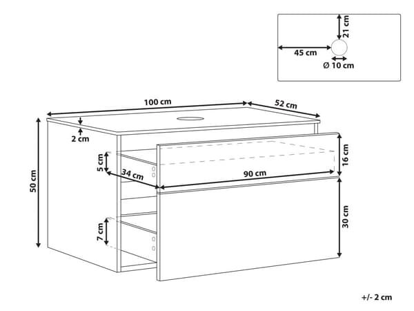 Väggmonterat Badrumsskåp Ljust Trä MDF-Stomme 100 x 52 cm Räfflad Front med 2 Lådor Modern Design Badrum