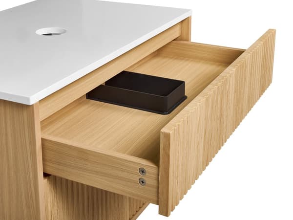 Väggmonterat Badrumsskåp Ljust Trä MDF-Stomme 100 x 52 cm Räfflad Front med 2 Lådor Modern Design Badrum
