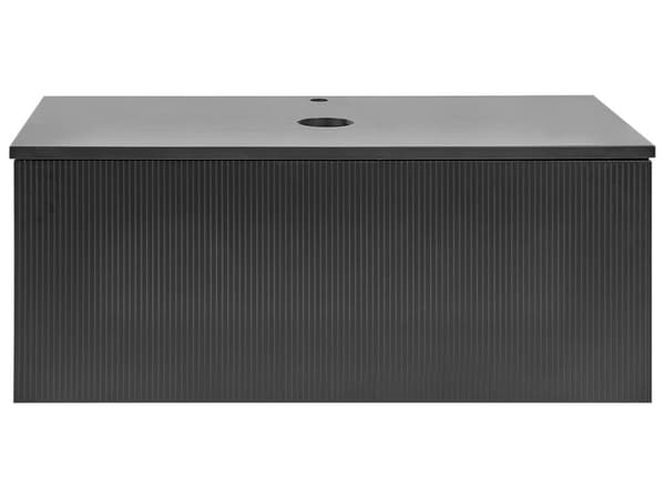 Badrumsskåp Väggmonterat Svart MDF-stomme 100 x 52 cm Räfflad Front med 1 Låda Förskuret Hål