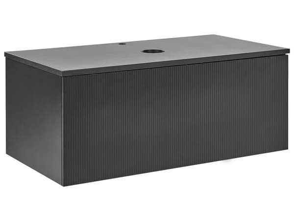Badrumsskåp Väggmonterat Svart MDF-stomme 100 x 52 cm Räfflad Front med 1 Låda Förskuret Hål