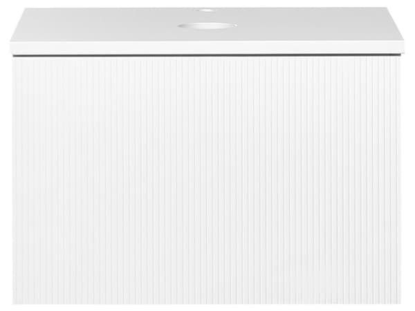 Badrumsskåp Väggmonterat Vit MDF-stomme 60 x 52 cm Räfflad Front med 1 Låda Förskuret Hål
