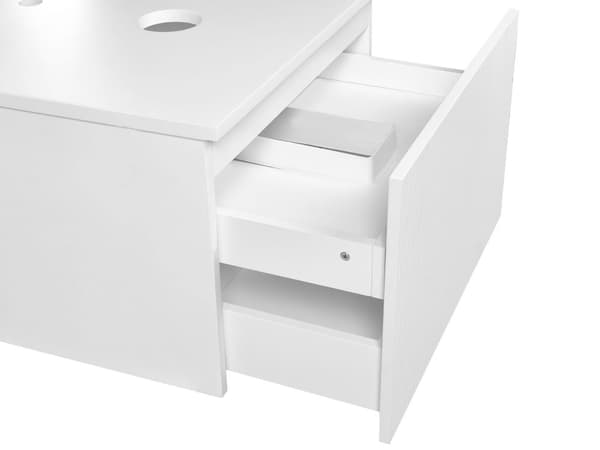 Badrumsskåp Väggmonterat Vit MDF-stomme 60 x 52 cm Räfflad Front med 1 Låda Förskuret Hål