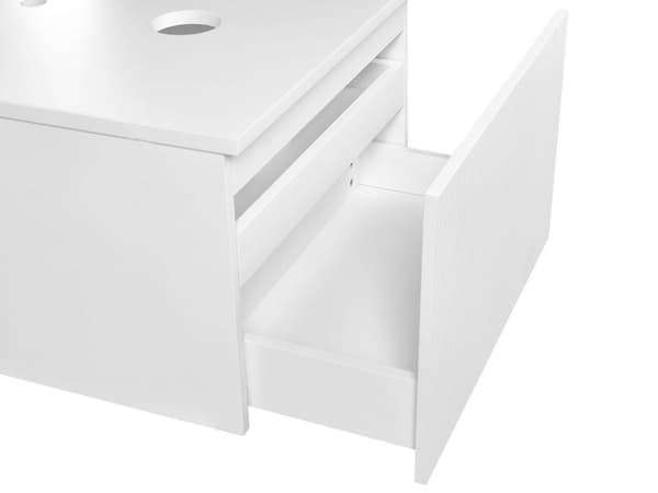 Badrumsskåp Väggmonterat Vit MDF-stomme 60 x 52 cm Räfflad Front med 1 Låda Förskuret Hål