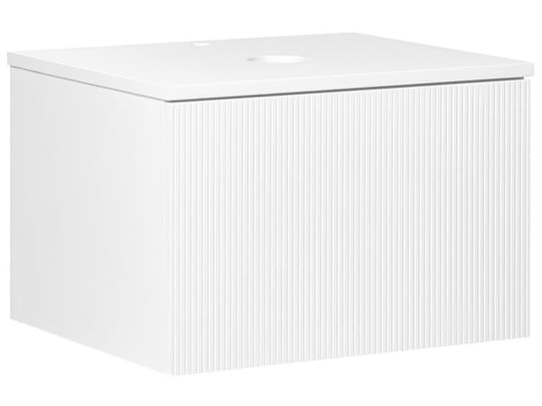Badrumsskåp Väggmonterat Vit MDF-stomme 60 x 52 cm Räfflad Front med 1 Låda Förskuret Hål
