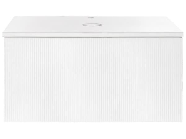Badrumsskåp Väggmonterat Vit MDF-stomme 80 x 52 cm Räfflad Front med 1 Låda Förskuret Hål