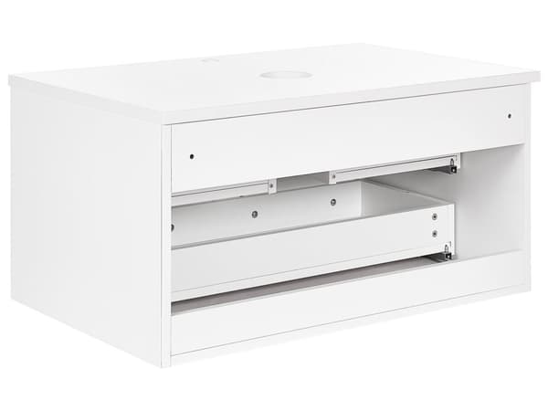 Badrumsskåp Väggmonterat Vit MDF-stomme 80 x 52 cm Räfflad Front med 1 Låda Förskuret Hål