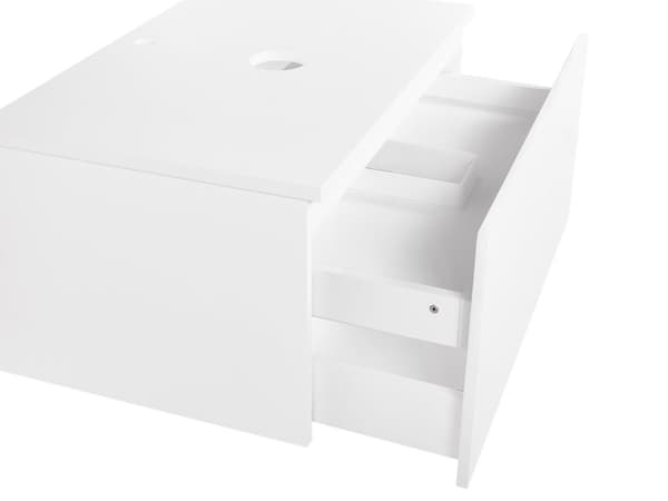 Badrumsskåp Väggmonterat Vit MDF-stomme 80 x 52 cm Räfflad Front med 1 Låda Förskuret Hål
