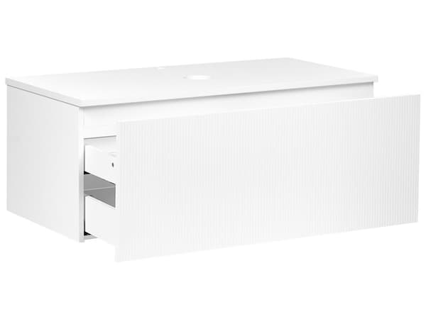 Badrumsskåp Väggmonterat Vit MDF-stomme 100 x 52 cm Räfflad Front med 1 Låda Förskuret Hål