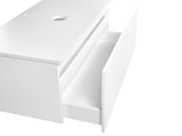 Badrumsskåp Väggmonterat Vit MDF-stomme 100 x 52 cm Räfflad Front med 1 Låda Förskuret Hål