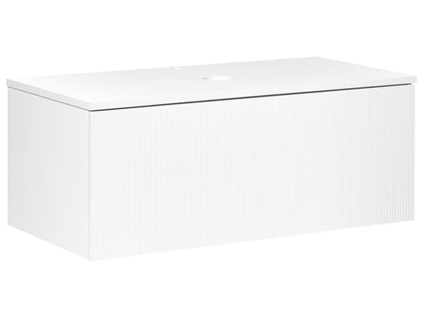 Badrumsskåp Väggmonterat Vit MDF-stomme 100 x 52 cm Räfflad Front med 1 Låda Förskuret Hål
