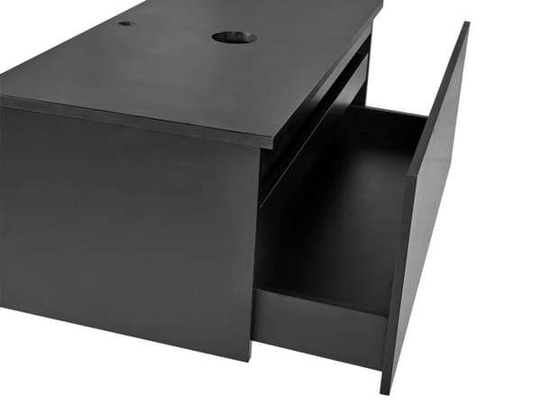 Badrumsskåp Väggmonterat Svart MDF-stomme 80 x 52 cm Räfflad Front med 1 Låda Förskuret Hål