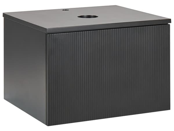 Badrumsskåp Väggmonterat Svart MDF-stomme 60 x 52 cm Räfflad Front med 1 Låda Förskuret Hål