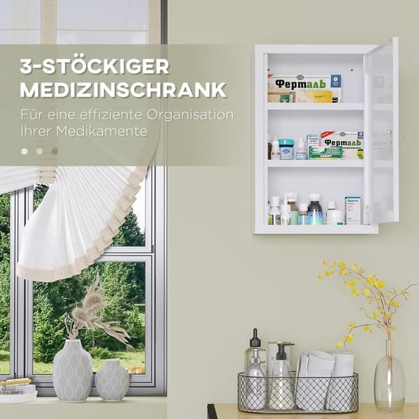 Rootz Medicinskab - Førstehjælpsskab - Vægmonteret apoteksopbevaring - Koldvalset stål - 30 cm x 14 cm x 46 cm