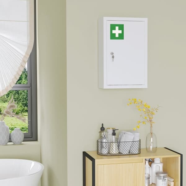 Rootz Medicinskab - Førstehjælpsskab - Vægmonteret apoteksopbevaring - Koldvalset stål - 30 cm x 14 cm x 46 cm