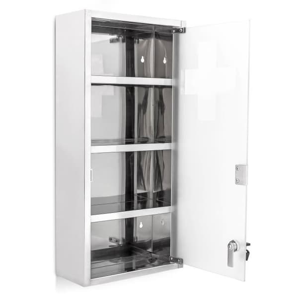 Apoteksskåp - Relaxdays - Inox - 27x57x12 cm - Magnetisk dörr - 4 fasta fack