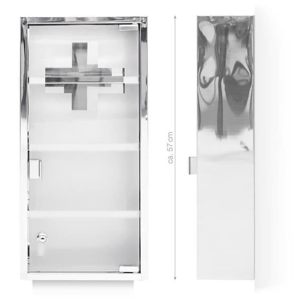 Apoteksskåp - Relaxdays - Inox - 27x57x12 cm - Magnetisk dörr - 4 fasta fack