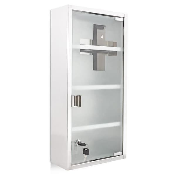 Apoteksskåp - Relaxdays - Inox - 27x57x12 cm - Magnetisk dörr - 4 fasta fack