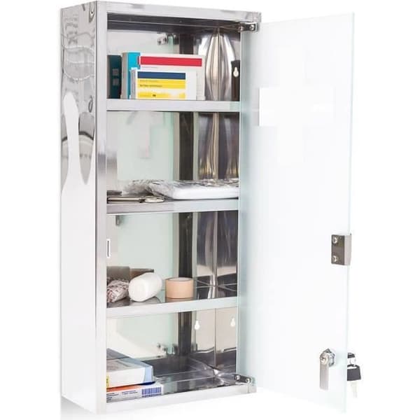 Apoteksskåp - Relaxdays - Inox - 27x57x12 cm - Magnetisk dörr - 4 fasta fack