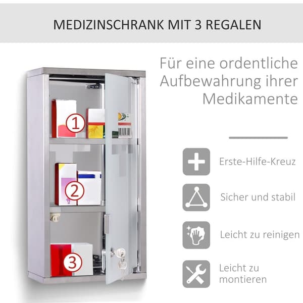 Medicinskab, 25x12x48 cm, Sølv