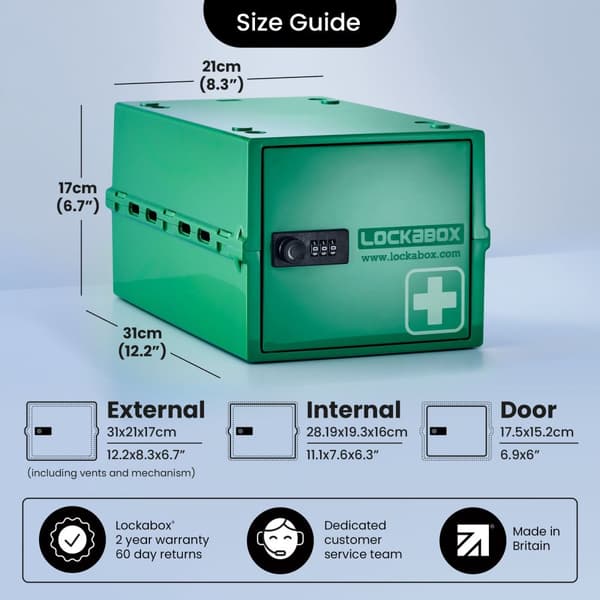 Lockabox One™ Låsbar Medicinskab - Opbevaringsboks med Tallås - Grøn