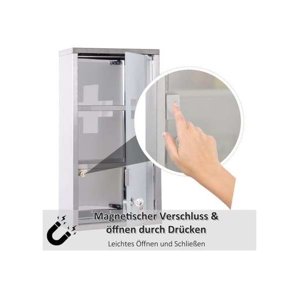 Apoteksskap Apoteksskap med 3 rom Apoteksskap i rustfritt stål 25 x 12 x 48 cm