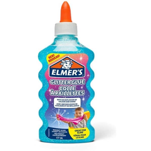 ELMERS glittrig lim, blå, tvättbar och barnvänlig, 177 ml - Perfekt för att göra slime - 2077252