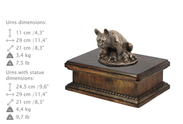 Fransk bulldog I - urna för hundaska, klassisk urna med statyett, elegant urna med hund av Art-Dog