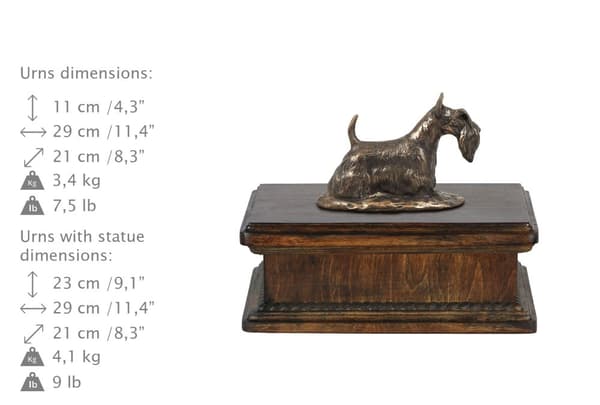 Skotsk terrier, Aberdeen Terrier - urna för hundaska, klassisk urna med statyett, elegant urna med hund av Art-Dog