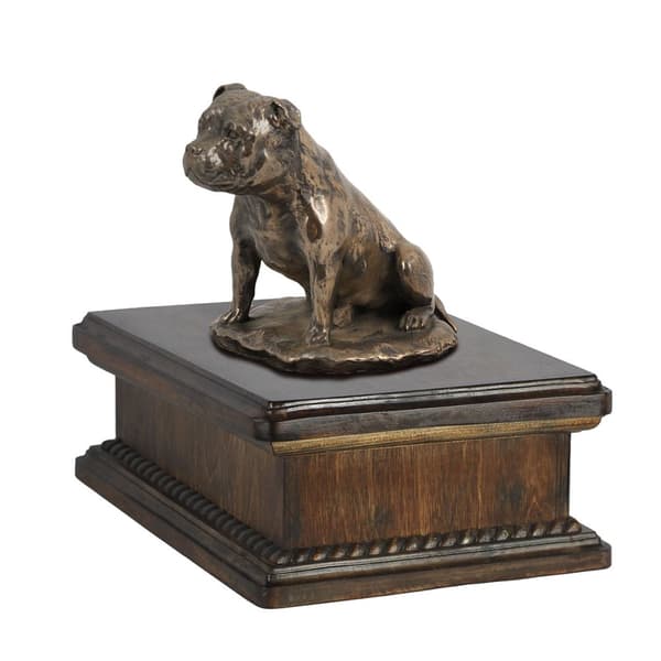 Staffordshire Bull Terrier, Staffik, Staffi I - urne til hundeaske, klassisk urne med statuette, elegant urne med hund fra Art-Dog