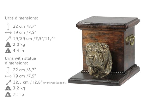 Shar Pei - urna för hundaska med statyett, elegant urna för en hund, unik urna med hundbyst av Art-Dog