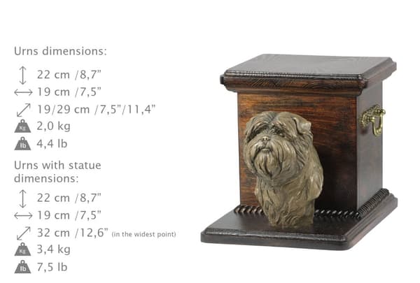 Appinscher, Affenpinscher - urna för hundaska med statyett, elegant urna för en hund, unik urna med hundbyst av Art-Dog