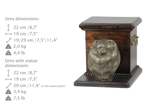 Pomeranian, Pomeranian - urna för hundaska med statyett, elegant urna för en hund, unik urna med hundbyst av Art-Dog