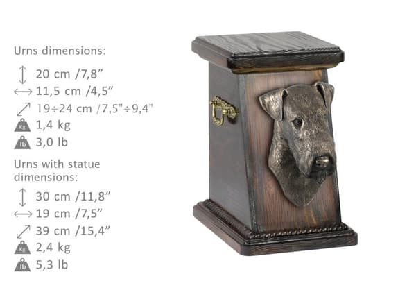 Airedale Terrier, Waterside Terrier - urna för hundaska, elegant urna med statyett, souvenirurna med hundbyst av Art-Dog
