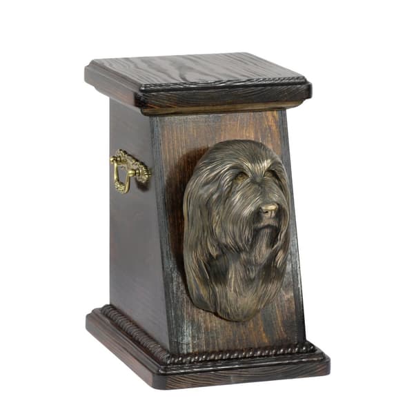 Bearded Collie, Highland Collie - urna för hundaska, elegant urna med statyett, souvenirurna med hundbyst av Art-Dog