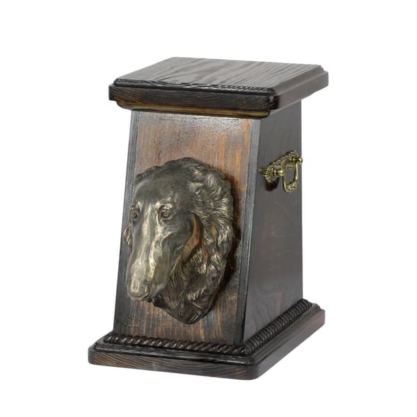 Rysk vinthund Borzoi, Borzoi, Barzoi - urna för hundaska, elegant urna med statyett, souvenirurna med hundbyst av Art-Dog