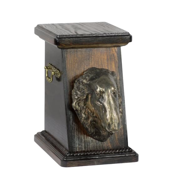 Rysk vinthund Borzoi, Borzoi, Barzoi - urna för hundaska, elegant urna med statyett, souvenirurna med hundbyst av Art-Dog