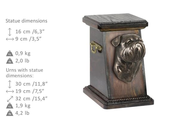 Brussels Griffon, Griffon bruxellois - urna för hundaska, elegant urna med statyett, souvenirurna med hundbyst av Art-Dog