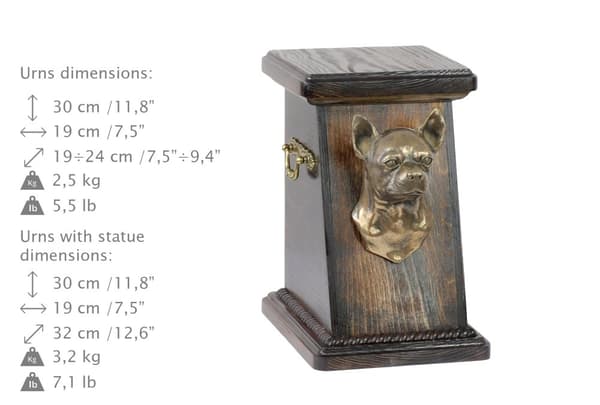 Korthårig Chihuahua - urna för hundaska, elegant urna med statyett, souvenirurna med hundbyst av Art-Dog