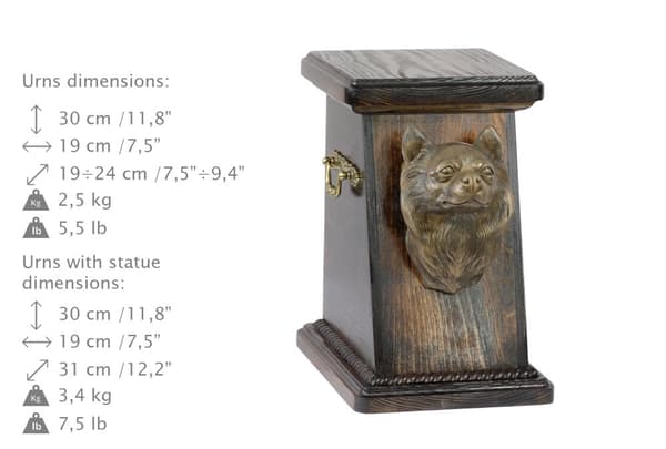 Långhårig Chihuahua - urna för hundaska, elegant urna med statyett, souvenirurna med hundbyst av Art-Dog