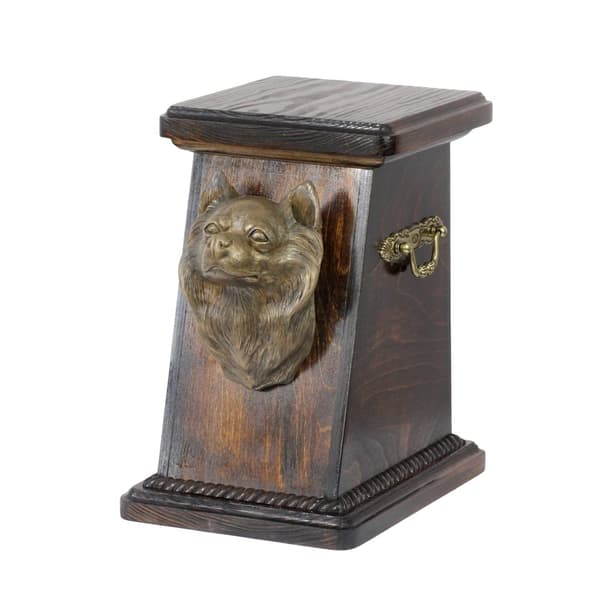 Långhårig Chihuahua - urna för hundaska, elegant urna med statyett, souvenirurna med hundbyst av Art-Dog