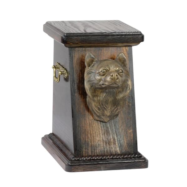 Långhårig Chihuahua - urna för hundaska, elegant urna med statyett, souvenirurna med hundbyst av Art-Dog